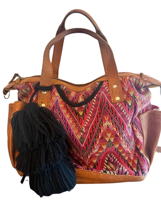 Nena & Co. Handbags - Handwoven Pink Patterned Tote Bag with Leather Trim
